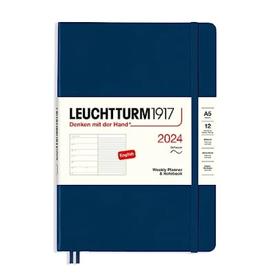 Imagen de LEUCHTTURM1917 367774 agenda semanal y cuaderno de notas Tapa blanda (A5) 2024, 12 meses, azul marino, inglés