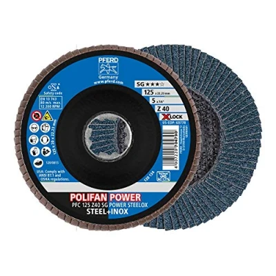 Imagen de PFERD Disco abanico Polifan Power 10 unidades, 125 mm, Z40, X Lock (22,23 mm), SG Steelox 67784126 para máxima eficiencia gracias a la descomposición agresiva.
