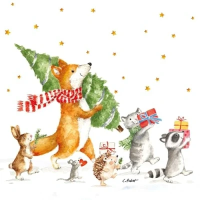 Imagen de 20 Servilletas de Navidad con diseño animales en caminatas navideñas como decoración mesa. papel diseño. También para decoupage y (33 x 33 cm)