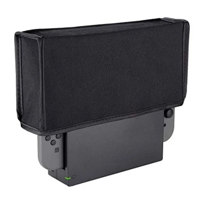 Imagen de eXtremeRate Guardapolvo Cubierta de Nylon Protector Polvo Funda contra Forro Suave Antipolvo antiagua antirraya para Nintendo Switch Base Carga Compatible con OLED(Negro)