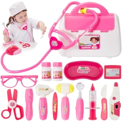 Imagen de BUYGER Juguetes de Medicos Niño Niñas 3 4 5 Años, Maletin Juguete con Real Estetoscopio, Kit Doctora Enfermera Regalo para Niños（Rosa）