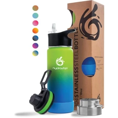 Imagen de hydro2go® Botella para beber de acero inoxidable 500 ml / 0,5 litros niños, escuela, deporte, fitness y actividades al aire libre termo sin BPA
