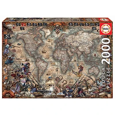 Imagen de Educa Puzzle de 2000 Piezas para Adultos Mapa Piratas. Incluye Pegamento Fix Puzzle. A Partir 14 años (18008)