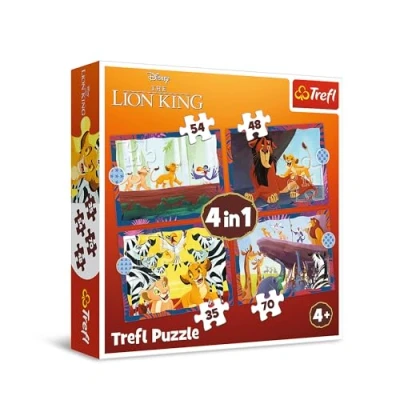 Imagen de Trefl The Lion King, El Valiente Rey León Puzle 4en1, 4 Rompecabezas, de 35 a 70 Piezas Distintos Grados dificultad, para niños Partir años, Multicolor (34653)