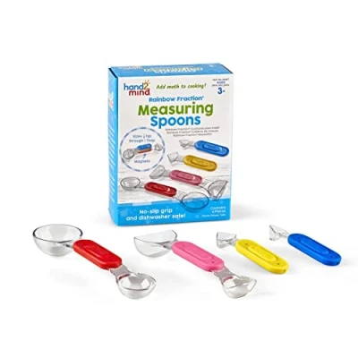 Imagen de Learning Resources cucharas medidoras Rainbow Fraction, juego de 4 medidoras, ingredientes secos o líquidos, aprender fracciones medidas y matemáticas, volumen capacidad, 3+