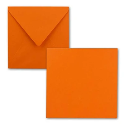 Imagen de FarbenFroh by GUSTAV NEUSER Juego de tarjetas individuales cuadradas 15 x cm, con sobres, papel estraza, 25 unidades, para felicitación y más, color naranja