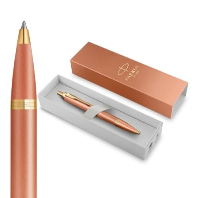 Imagen de PARKER Bolígrafo IM Writing Rituals acabado en Naranja degradado y adornos dorados punta media tinta azul estuche de regalo
