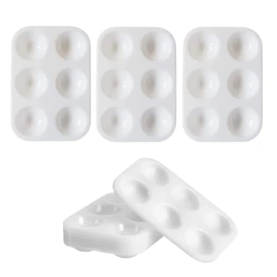 Imagen de 10 Piezas Paletas de Pintura Plástico,Paleta Acuarela con 6 Pozos Rectangular, Bandeja Pinturas para al Óleo Artística Blanco