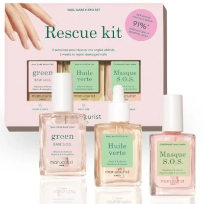 Imagen de Manucurist Kit Rescue Uñas Fortalecedor de Debiles y Quebradas 1 Base Coat Endurecedor Uñas, Mascarilla Reparadora Aceite Cuticulas Vegano Fabricado en Francia