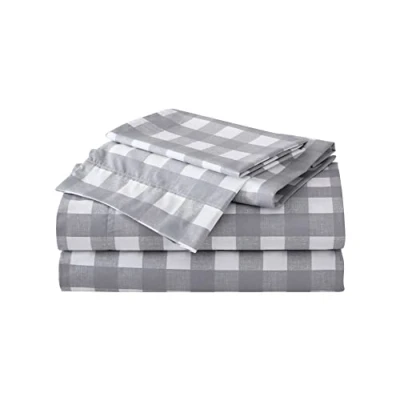 Imagen de Eddie Bauer Home Sheets Juego de Ropa Cama percal algodón, crujiente y Fresco, Elegante decoración del hogar, Queen, Lakehouse Plaid Gris/Blanco