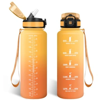 Imagen de HoneyHolly Botella Agua, 1.5L Cantimplora Gimnasio con Pajita, Water Bottle, Marcador de Tiempo, Agua Deportiva, Prueba Fugas, para Escuela, Senderismo, Fitness