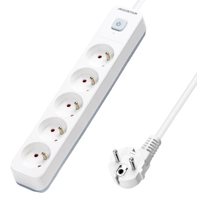 Imagen de Aigostar Regleta alargador de 5 Tomas con Interruptor y Protección Infantil, 3 M, Francés, Blanco, 16A 250V