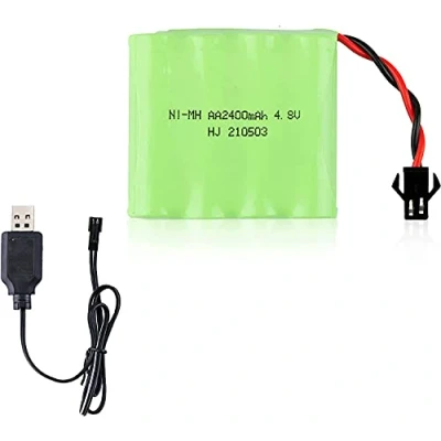 Imagen de YUNIQUE GREEN CLEAN POWER Batería Recargable Ni Mh 4.8V 2400mAh para Control Remoto de Auto Incluye Cable USB Duración Prolongada, Carga Rápida Adecuada Modelismo, Verde