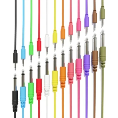 Imagen de ExcelValley 12 Pack Cables de Conexión Mono TS 3,5mm 1/8&quot; a 6,35mm 1/4&quot; Eurorack Sintetizador CV Gate [150cm 59&quot;]