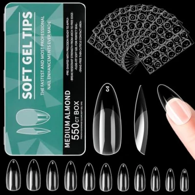 Imagen de Alyvisun 550 Piezas Uñas Postizas Transparentes, 11 Tamaños Tips Falsa con 240 Gel Pegatinas Kit, Artificial Puntas de Francesas Caja para Mujeres Niñas Salones y DIY