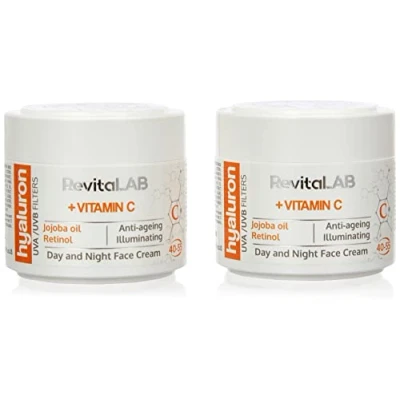 Imagen de RevitaLAB Hyaluron Anti Aging Day and Night Cream, Enriched with Vitamins A, B3, B5, E, C, Jojoba Oil, UV Filters for Ages 40 55, 50 ml (multipack)