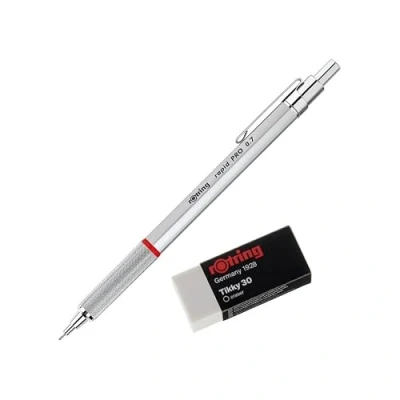 Imagen de rOtring Rapid Pro Precision Pencil 0.7 Silver 1904256 + borrador