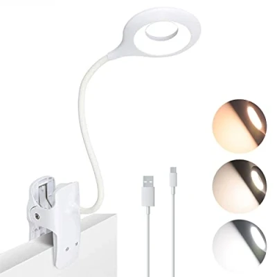 Imagen de luz de lectura con clip, libro LED 28 Eye Protect, cama 3 colores * brillos cuello flexible, lámpara recargable USB, escritorio control táctil