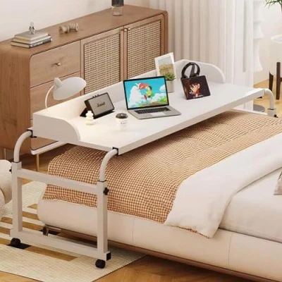 Imagen de GXQFC Mesa Auxiliar para Ordenador, Computadora Portátil Altura Ajustable 65 95cm Escritorio Laptop Móvil con 4 Ruedas Mesita de Noche Cama y Sofá(Color:Blanco)