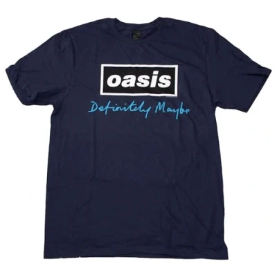 Imagen de Rock Off officially licensed products Oasis Camiseta &quot;Definitely Maybe Text Logo&quot; (azul marino), azul, L