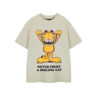 Imagen de Garfield Camiseta de Manga Corta para Niños Gráfica del Gato Sonriente Color Avena Ropa Cómoda Personaje Dibujos Animados Regalo Mercancía