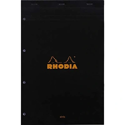 Imagen de RHODIA 201009C Bloc de Notas Grapado N20 A4+ Cuadrados 80 Hojas Separables Perforadas 4 Agujeros Papel Blanco Clairefontaine 80g Tapa Blanda y Resistente Negro