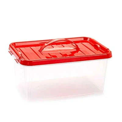 Imagen de AC Caja de ordenación plástico Transparente con asa Nº 22. Contenedor para almacenar Juguetes, Libros, Ropa, Mantas. Capacidad 8 litros. Dimensiones Aprox.: 15,5 x 34 22,5 cm Tapa Surtida