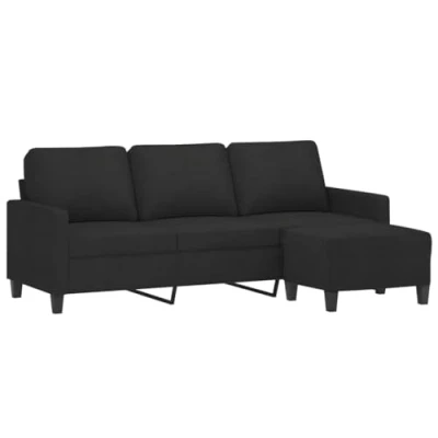 Imagen de vidaXL Sofá de 3 plazas con Taburete Tela Negro 180 cm