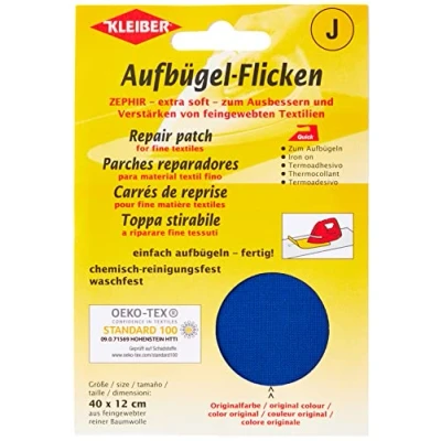 Imagen de Kleiber Parche de reparación termoadhesivo, algodón, 40 x 12 cm, para Telas Tejido Fino, Color Azul