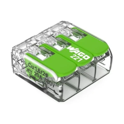 Imagen de WAGO Green Range Terminal de 3 conductores I hasta 4 mm² conexión con palancas para todos los tipos escalera 221 423 12 unidades