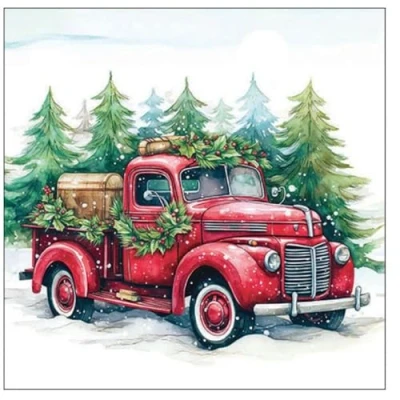 Imagen de 20 Servilletas de Navidad con diseño coche en el bosque invierno como decoración mesa. papel diseño. También para decoupage y (33 x 33 cm)