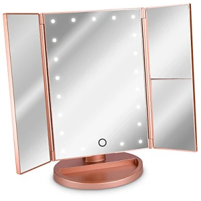 Imagen de Navaris Espejo cosmético LED Plegable tríptico de Maquillaje con iluminación Pliegues aumentos 2X y 3X En Blanco Mate