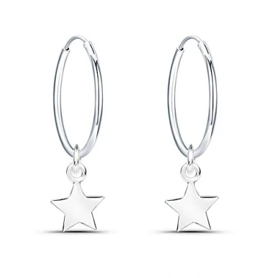 Imagen de pendientes de plata 925 con colgante estrella aro diámetro 14 mm, para mujer y niñas