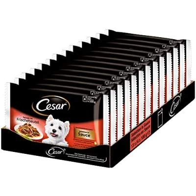 Imagen de Cesar Comida Húmeda para Perros, Selección Carnes Mixtas en Salsa, Multipack (Pack de 13 x 4 Bolsitas 100g)
