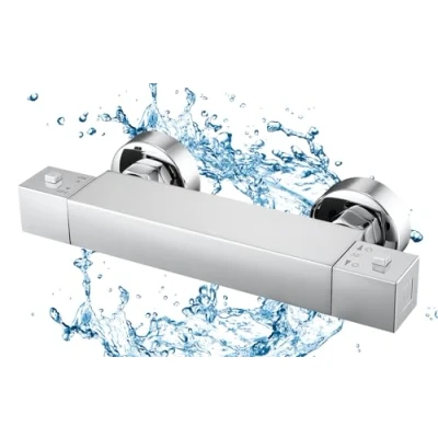 Imagen de BONADE grifo termostatico ducha, mezclador de ducha superficie con botón seguridad 38C, termostático latón para baño, cromo