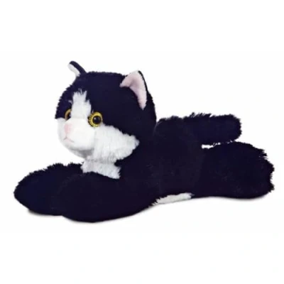 Imagen de Aurora World Animal Aurora, 12743, Mini Flopsie Maynard The Cat, 20 cm, Peluche, Blanco y Negro, Color Black/White
