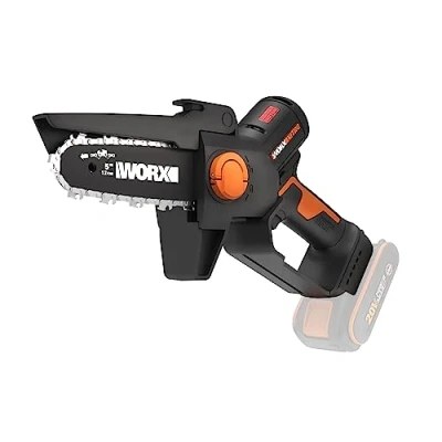 Imagen de WORX WG325E.9 Nitro Profi Mini motosierra con batería, 20 V, una sola mano, potente motor sin escobillas, longitud de la hoja 12 cm, ligera y compacta, lubricación automática cadena,