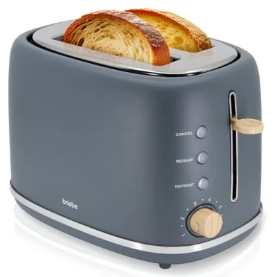 Imagen de briebe Nordic Tostadora Pan Ranura Ancha, Tostador 2 Rebanadas, 6 Niveles Tostado, Calientapanecillos, Función Cancelar, Recalentar y Descongelar, Bandeja Recogemigas, Diseño Nórdico, 870W, Gris