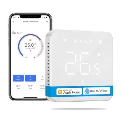 Imagen de Meross Termostato inteligente WiFi para Calderas, de Calefacción Pared Calderas Gas/Agua, Compatible con Apple HomeKit, Alexa, Google Assistant, Pantalla Digital Táctil LED