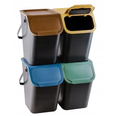 Imagen de Go Practic Juego de 4 cubos basura 25 l con tapa, sistema separación basura, reciclaje