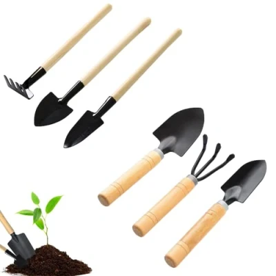 Imagen de Juego de herramientas jardín, 6 piezas mini pala mango madera, palas mano para manuales bonsái, plantas y flores en maceta
