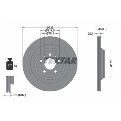 Imagen de TEXTAR 92343303 Disco de freno 335 20 05/10 114,3 ventilación interna revestido sin cojinete rueda, perno sujeción buje rueda