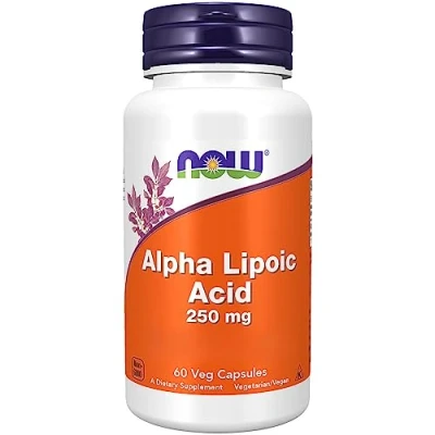 Imagen de Now Foods, Alpha Lipoic Acid, 250mg, Alta Dosificación, 60 Cápsulas veganas, Testado en Laboratorio, Sin Gluten, Vegetariano, Soja, OGM