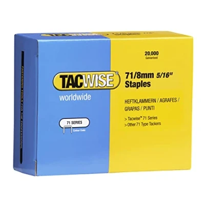 Imagen de Tacwise 0368 Grapas Galvanizadas de tipo 71/8mm, Caja 20,000 Clavos Acero Inoxidable Inclinados 16G/38mm