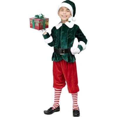 Imagen de Funidelia Disfraz de Elfo Deluxe para niño navideño, Navidad, Duende navideño niños y divertidos accesorios Fiestas, Carnaval Halloween Talla 3 4 años Verde