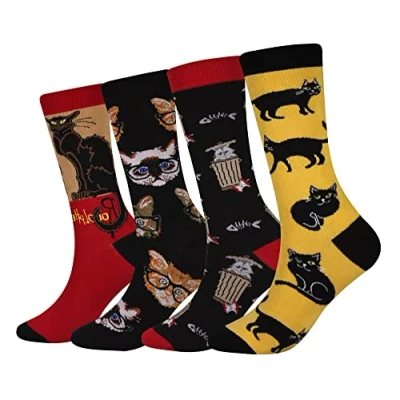 Imagen de Cansok calcetines de Gato negro becerro la tripulación novedad hombre 4 pares