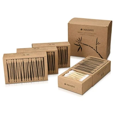 Imagen de Navaris Bastoncillos para los oídos de bambú y algodón 800 Palillos orejas 100% reciclables biodegradables ecológicos 4 cajas 200 uds.