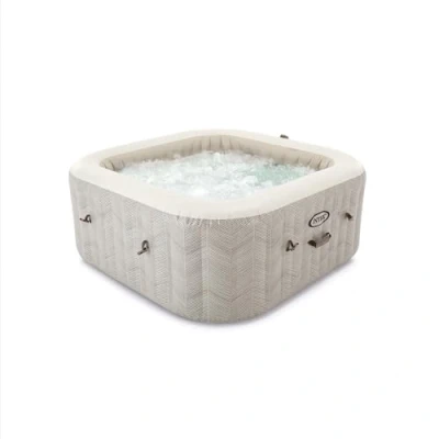 Imagen de Intex SPA Hinchable Cuadrado Chevron Deluxe 4 Personas, 175x175x71 cm, Calentador 2.200 W, Burbujas Aire Caliente, Clorador salino, Depuradora con Filtro S2 (1.741 l/h), Accesorios incluidos (55092)