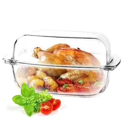 Imagen de KADAX Cacerola transparente de vidrio resistente al calor, recipiente ignífugo para lasaña, guiso verduras, asador freír, horno (rectangular, 7L)
