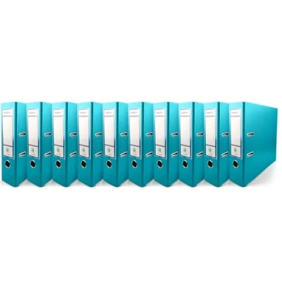 Imagen de Netuno 10x Ekobox archivadores color turquesa 2 anillas 8 cm A4 organizador ancho de cartón para oficina estanterías carpetas escritorio despacho